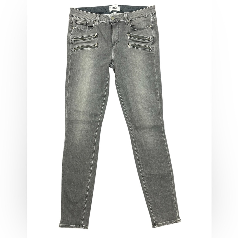 Paige Womens Edgemont Skinny Moto Jeans Stretch Gray Denim Zippers Size 31